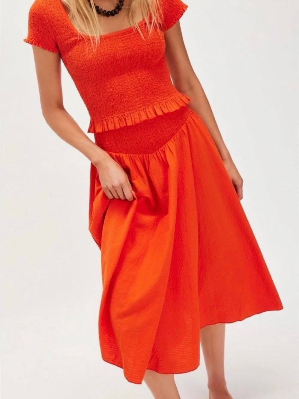 Free People NWT Braveheart Solid Set Medium Orange Pockets Elastic Buttons - Picture 4 of 12